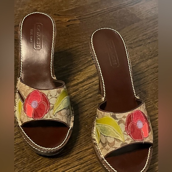 Brown COACH Logo shoes with red poppy flower 🌺. SZ 6 - Picture 5 of 9